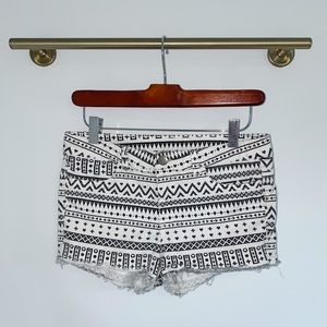 White Denim Boho Print Shorts